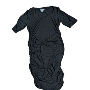Motherhood Maternity Black Side Ruched Short Sleeve Midi T-Shirt Dress Medium